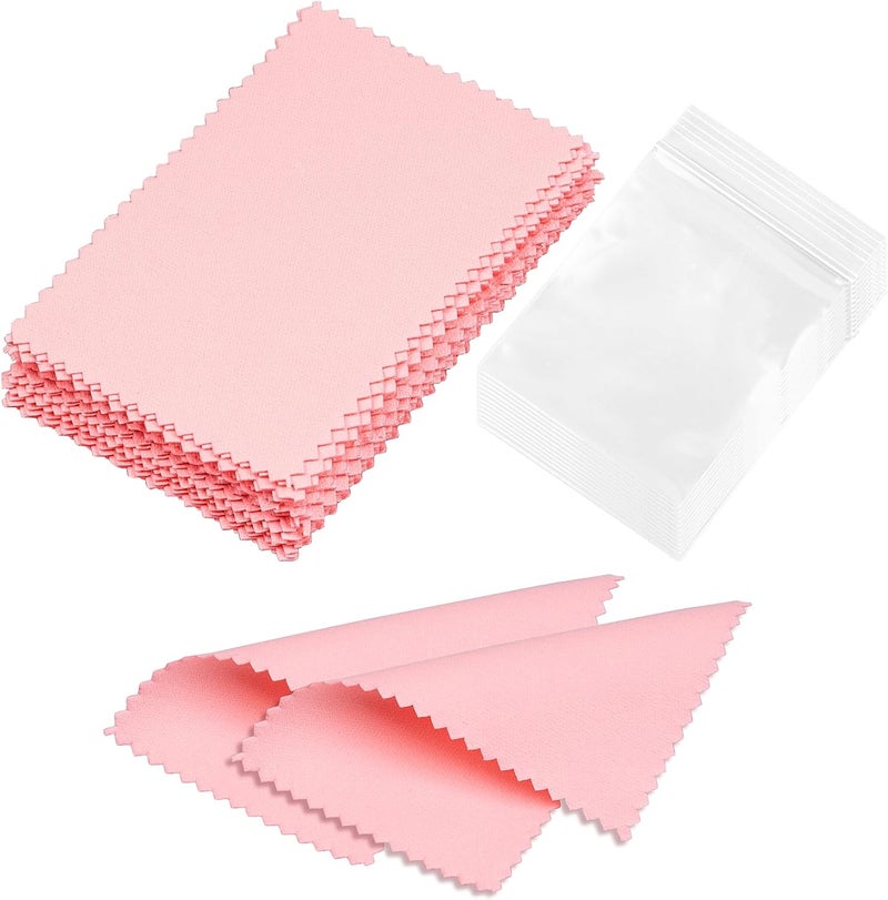 wegoup 28 Pcs Jewelry Polishing Cloth for Sterling Silver Jewelry, Pink Cleaner Cloth for Rings, Includes 40 Pcs Small Jewelry Bags, Gift for Men and Women - Image 1